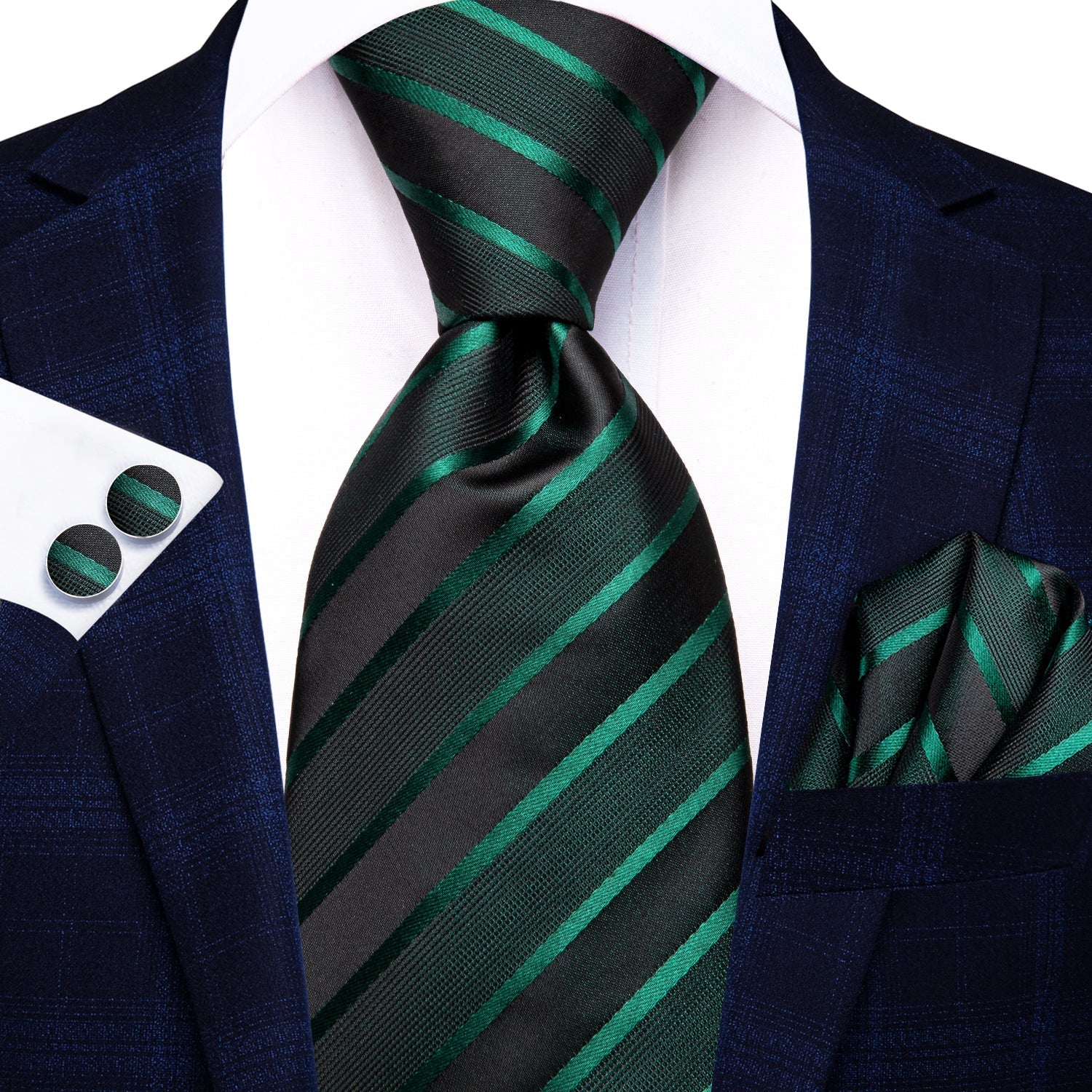 GentCrest Black Striped Tie Hanky Cufflinks Set - Image 2