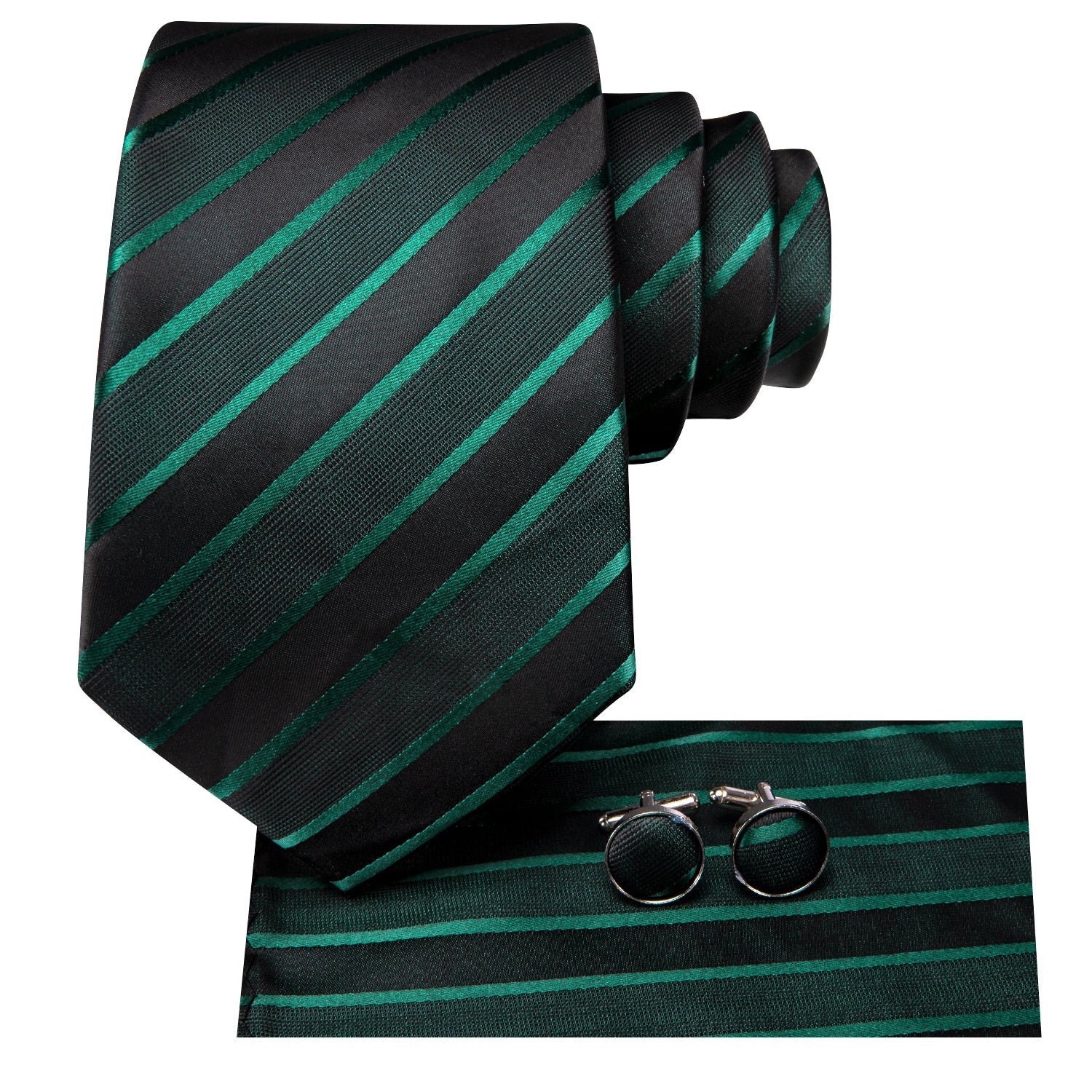 GentCrest Black Striped Tie Hanky Cufflinks Set - Image 3