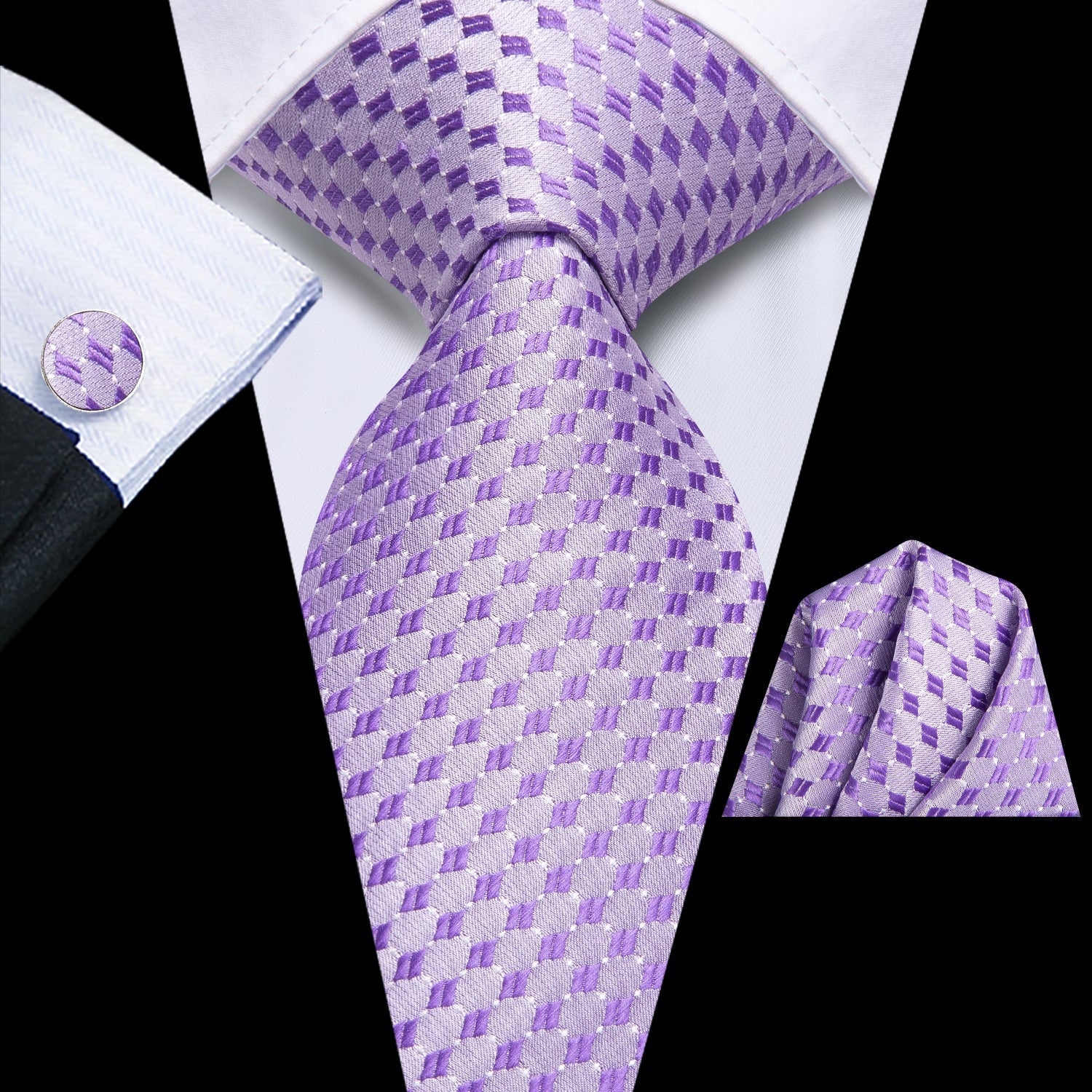 GentCrest Plum Geometric Tie Hanky Cufflinks Set - Image 1