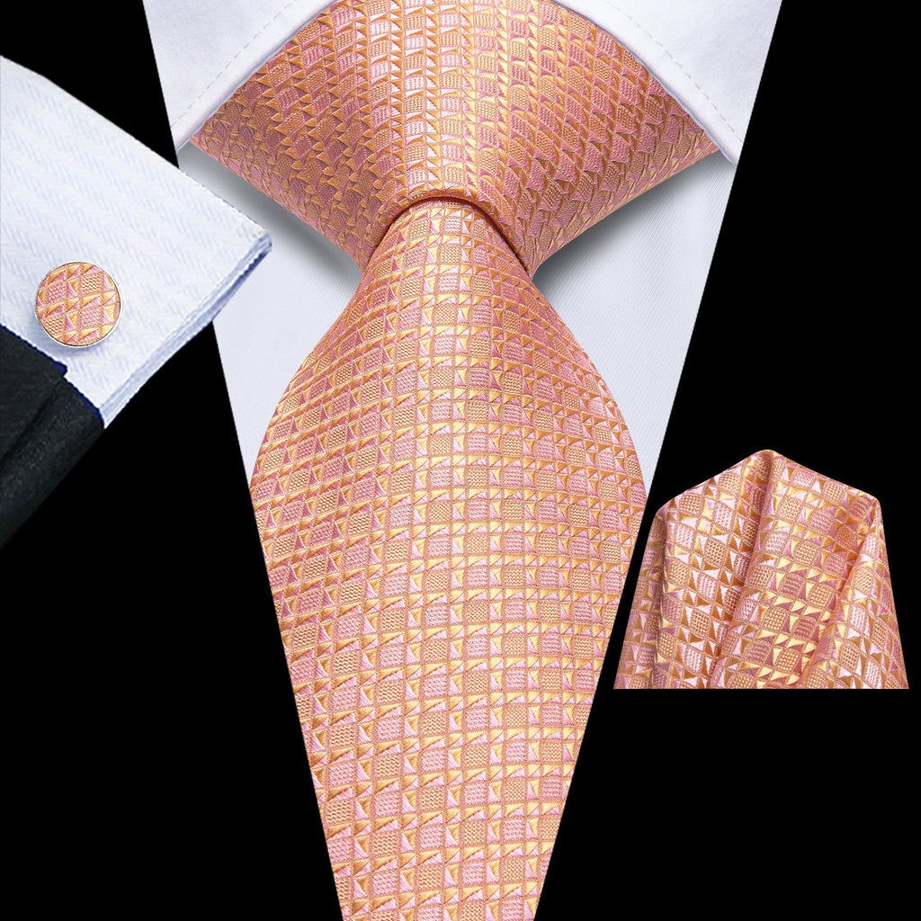 GentCrest Pink Geometric Tie Hanky Cufflinks Set - Image 1