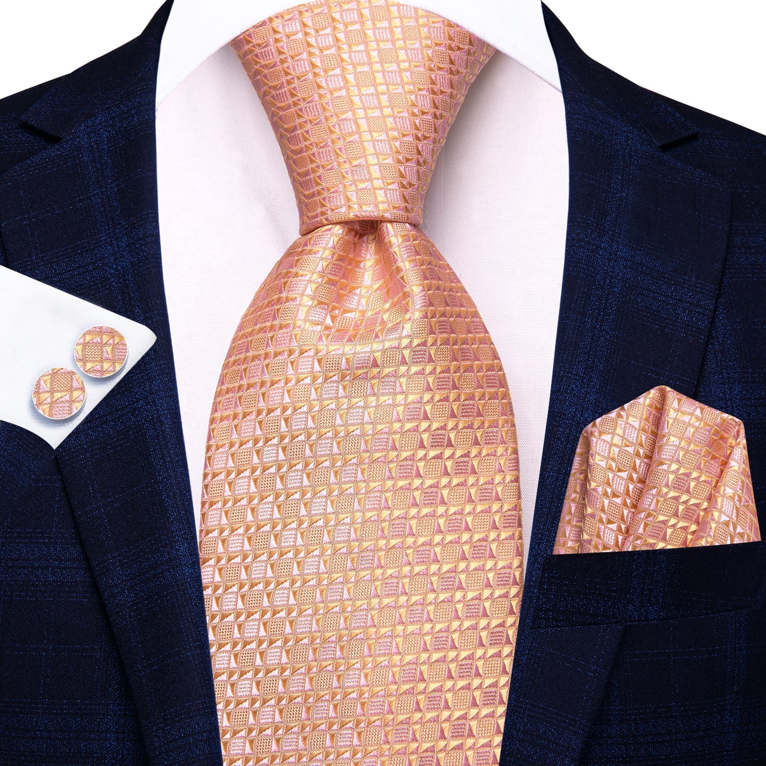 GentCrest Pink Geometric Tie Hanky Cufflinks Set - Image 2