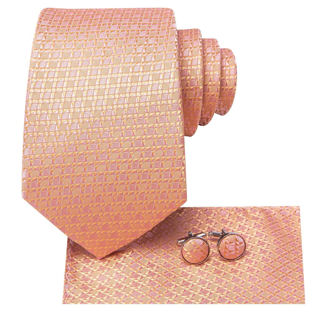 GentCrest Orange Plaid Tie Hanky Cufflinks Set - Image 3