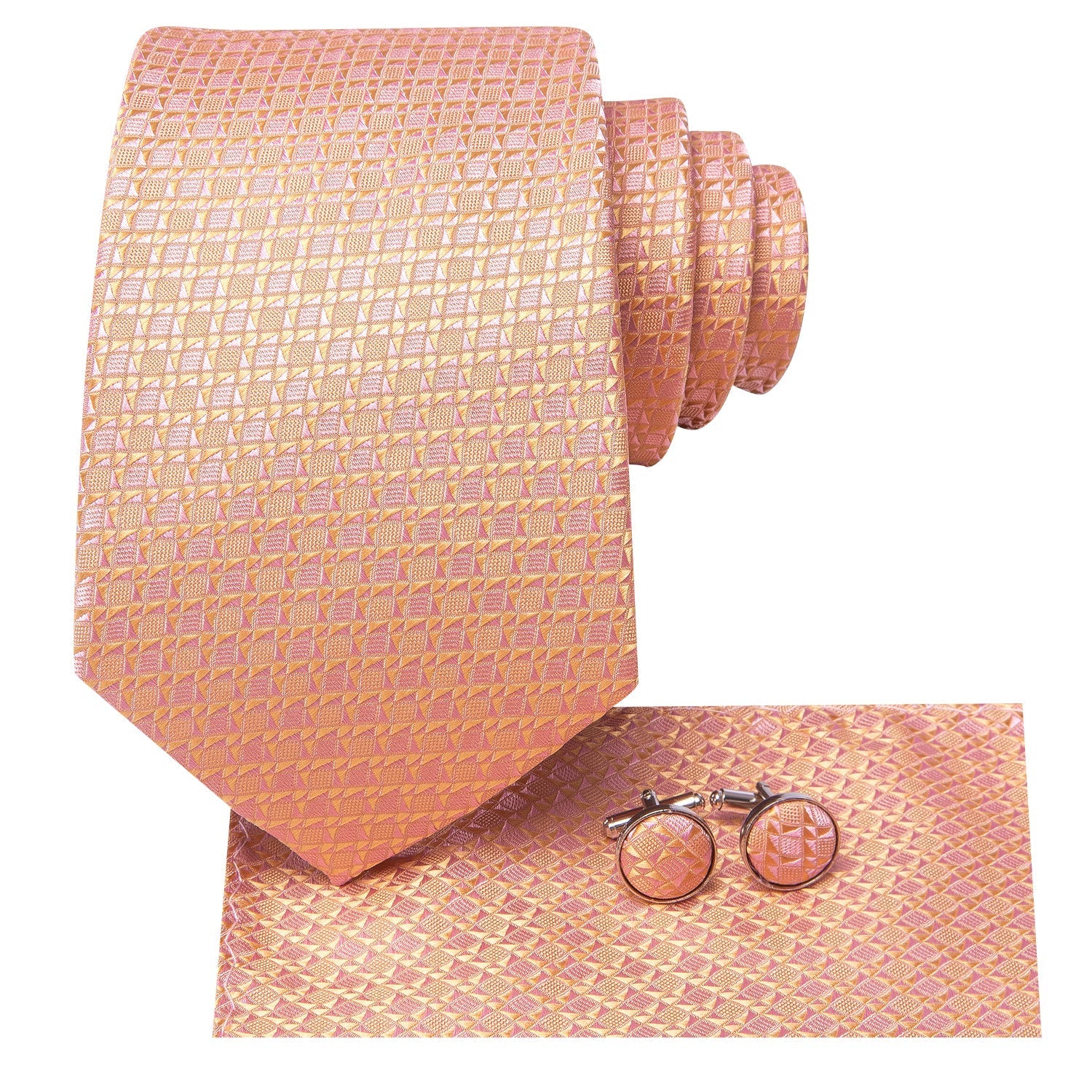 GentCrest Orange Plaid Tie Hanky Cufflinks Set - Image 3