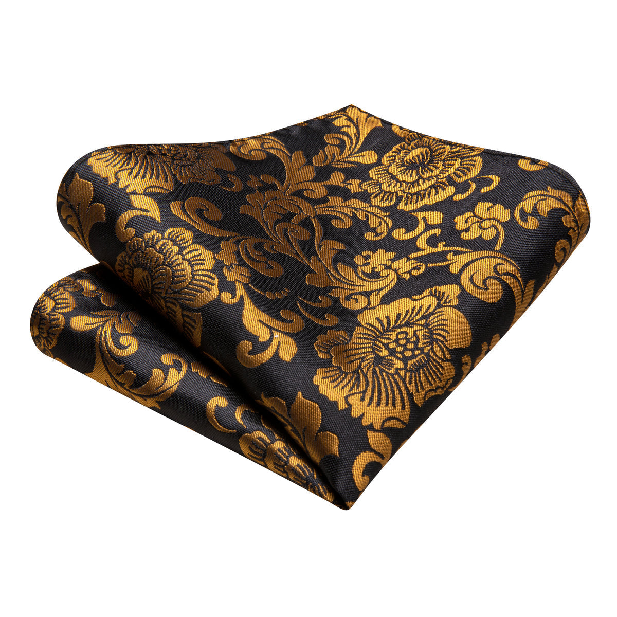 Black and Gold Floral with Pocket Square & Cufflinks Silk Tie Set - GentCrest - View 5