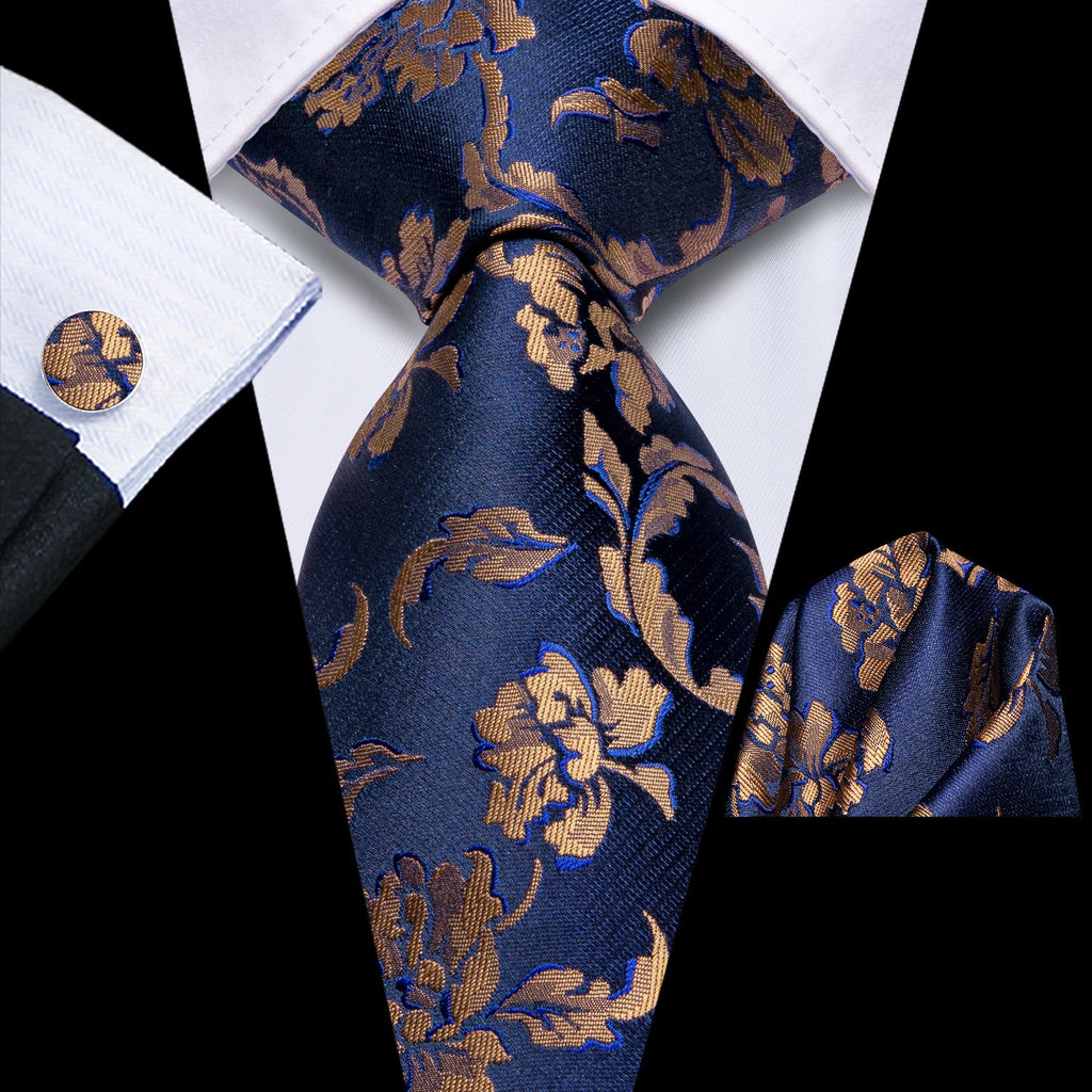 GentCrest Blue Floral Tie Hanky Cufflinks Set - Image 1