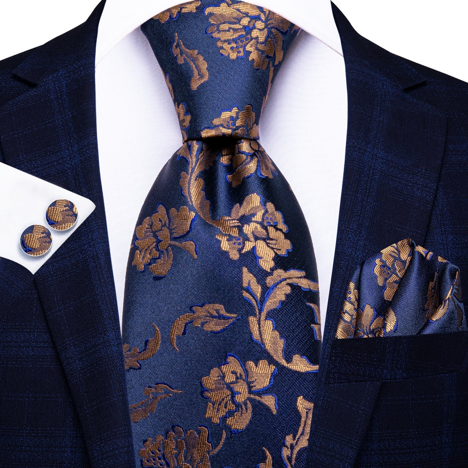 GentCrest Blue Floral Tie Hanky Cufflinks Set - Image 2