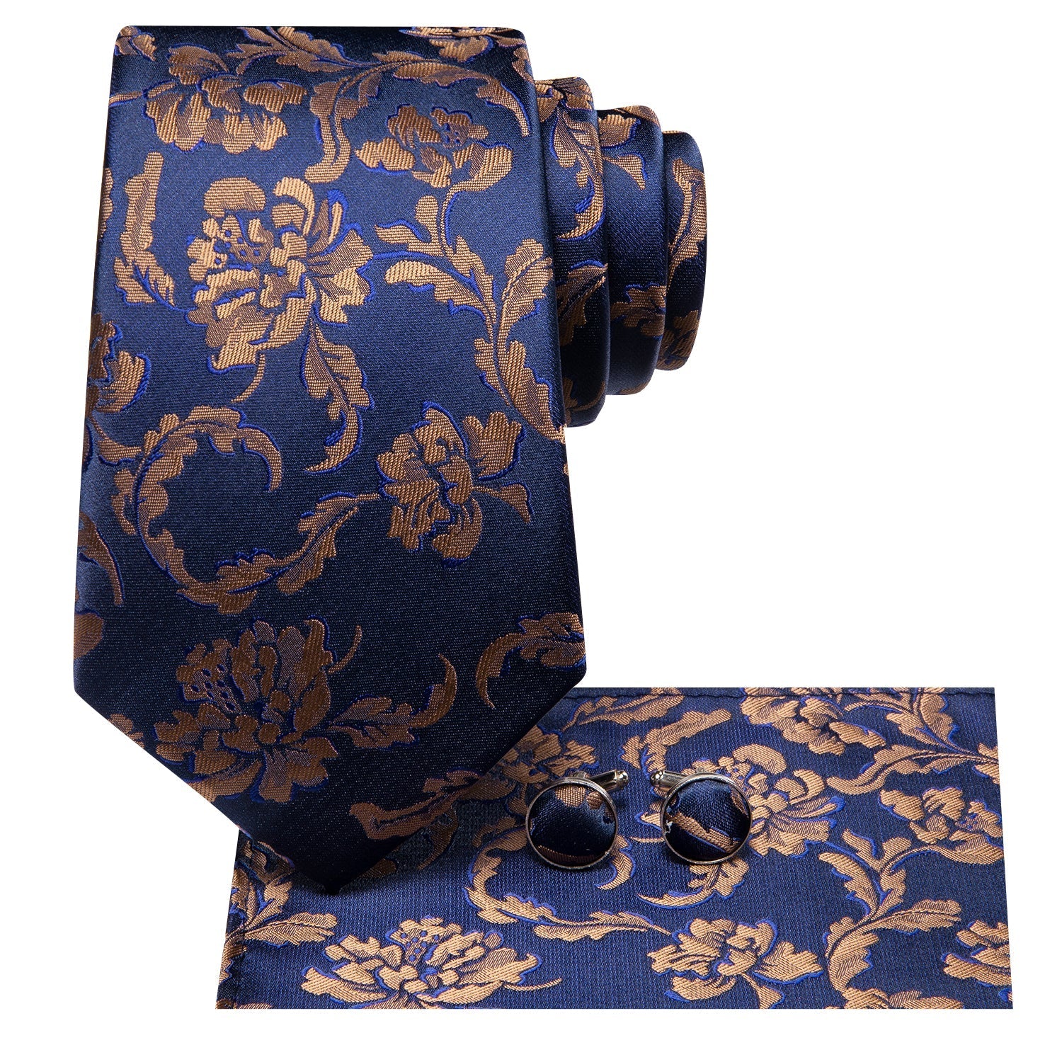 GentCrest Blue Floral Tie Hanky Cufflinks Set - Image 3