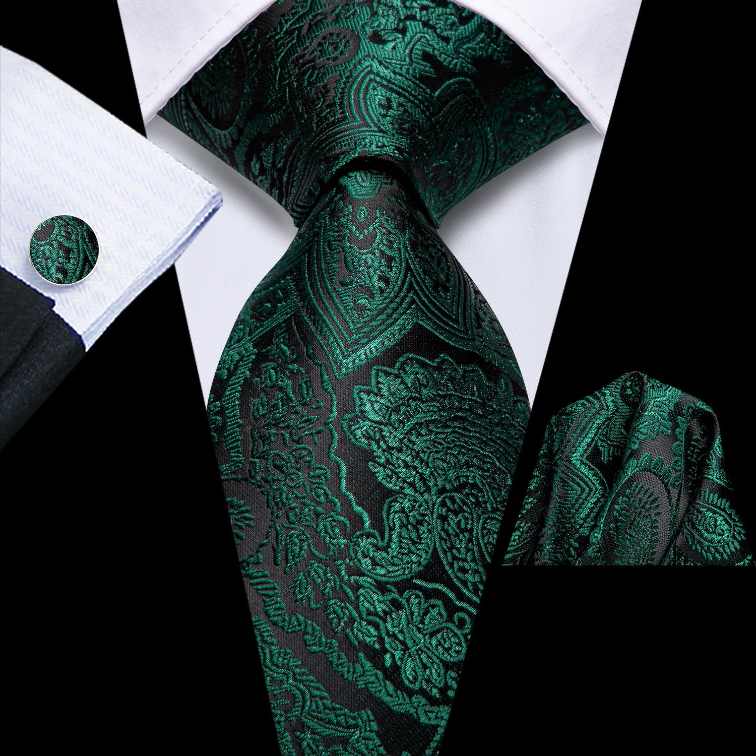 GentCrest Black Paisley Tie Hanky Cufflinks Set - Image 1