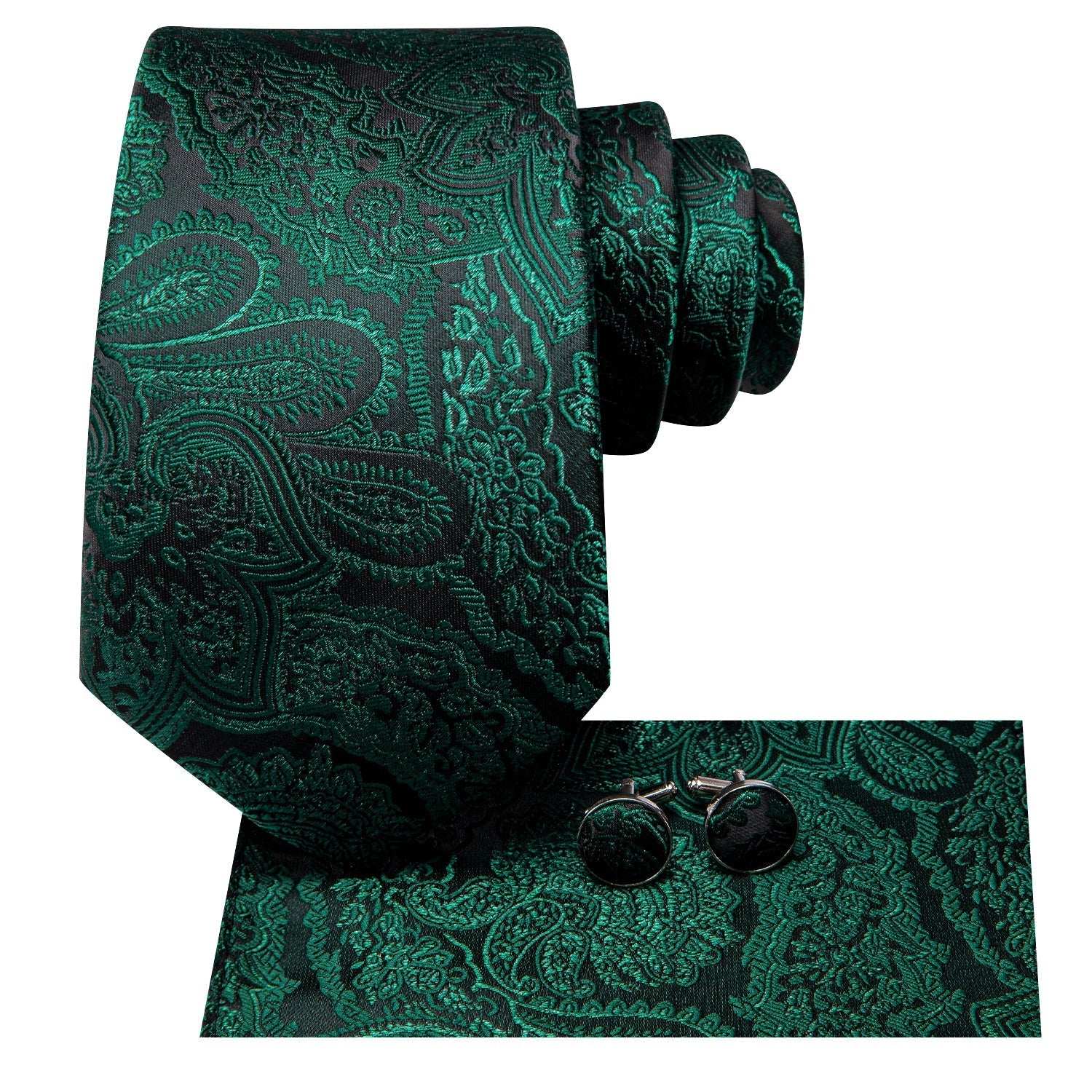 GentCrest Black Paisley Tie Hanky Cufflinks Set - Image 3