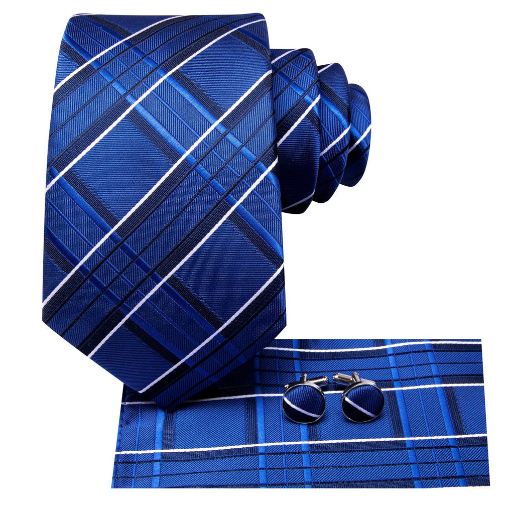 GentCrest Blue Plaid Tie Hanky Cufflinks Set - Image 3