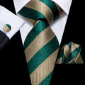 GentCrest Green Striped Tie Hanky Cufflinks Set - Image 1