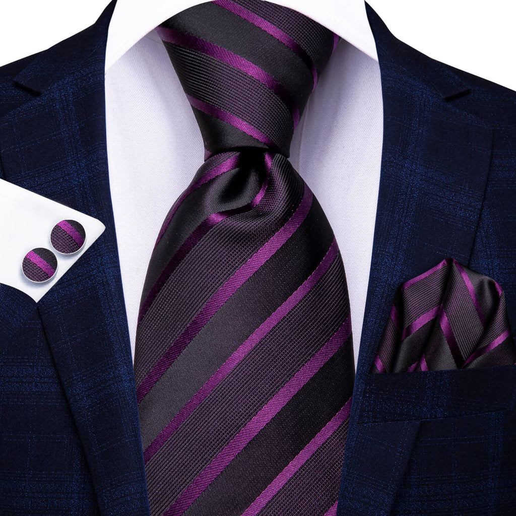 GentCrest Black Striped Tie Hanky Cufflinks Set - Image 2