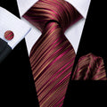 Burgundy and Gold Striped Silk Tie Set - GentCrest