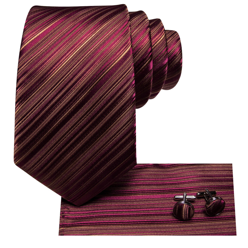 GentCrest Burgundy Striped Tie Hanky Cufflinks Set - Image 5