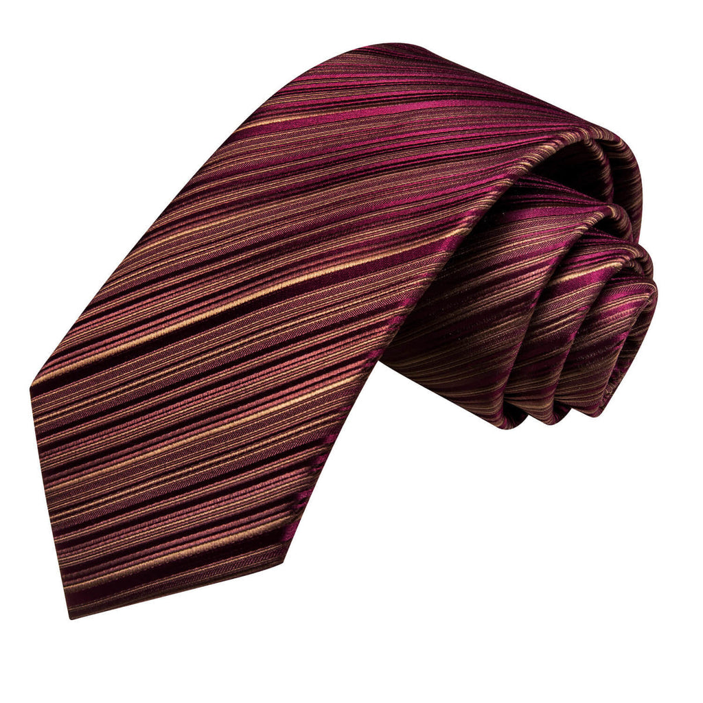 Burgundy and Gold Striped Silk Tie Set - GentCrest - View 3
