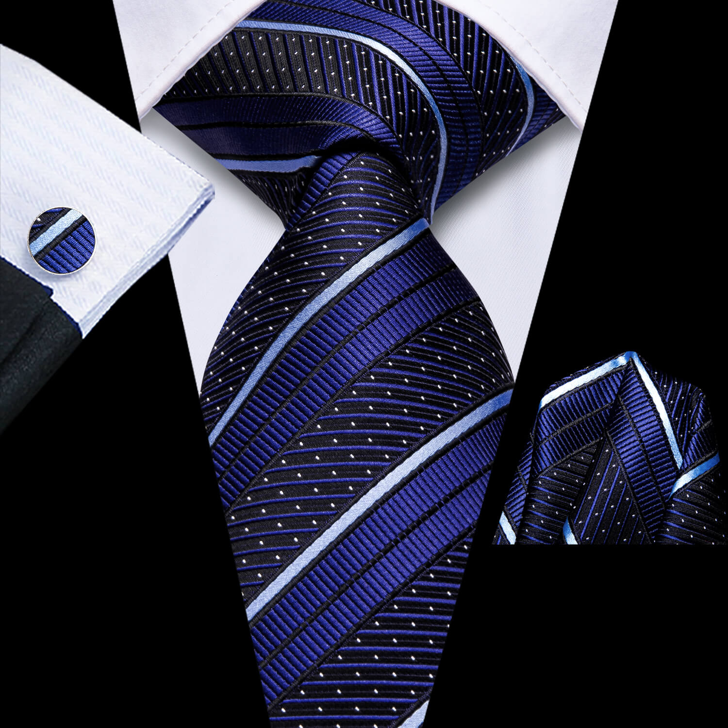 GentCrest Blue Striped Tie Hanky Cufflinks Set - Image 1