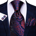 Red and Blue Floral Silk Tie Set - GentCrest