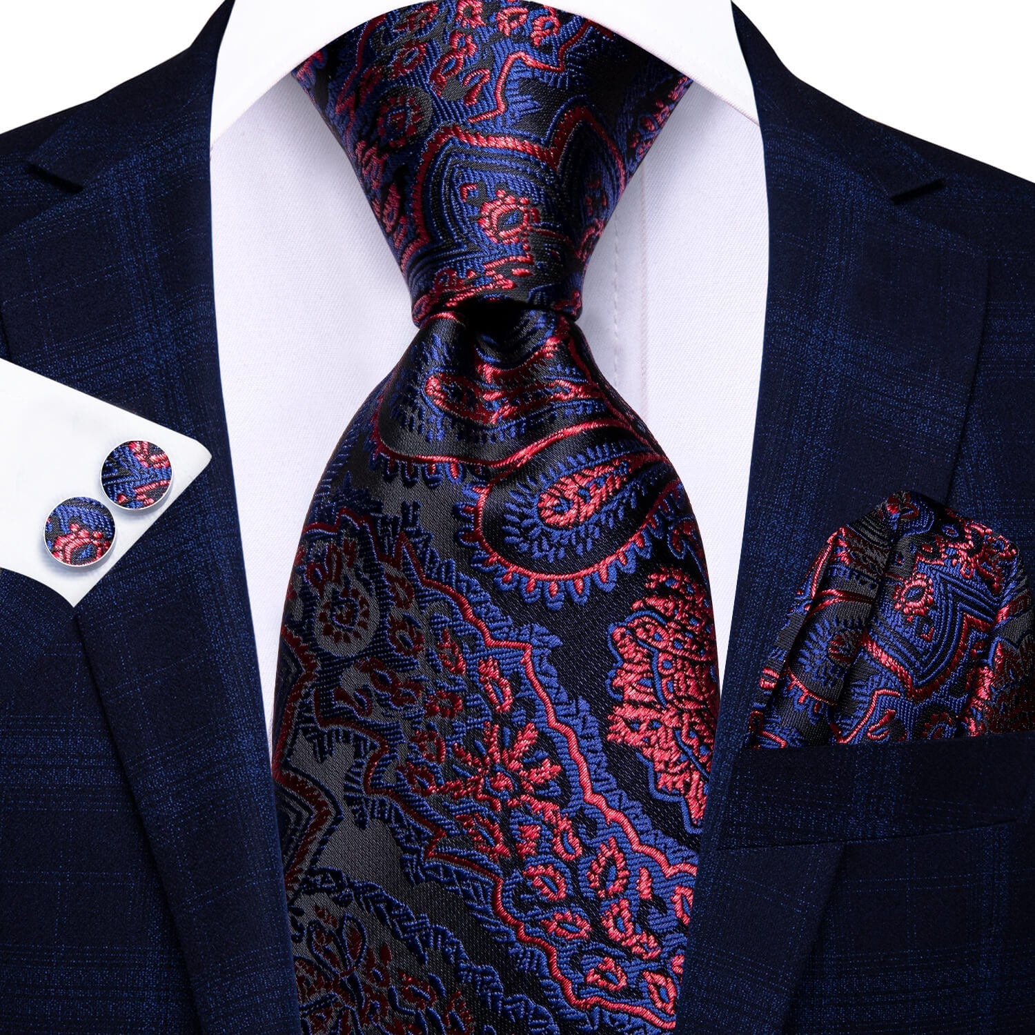 GentCrest Black Paisley Tie Hanky Cufflinks Set - Image 2