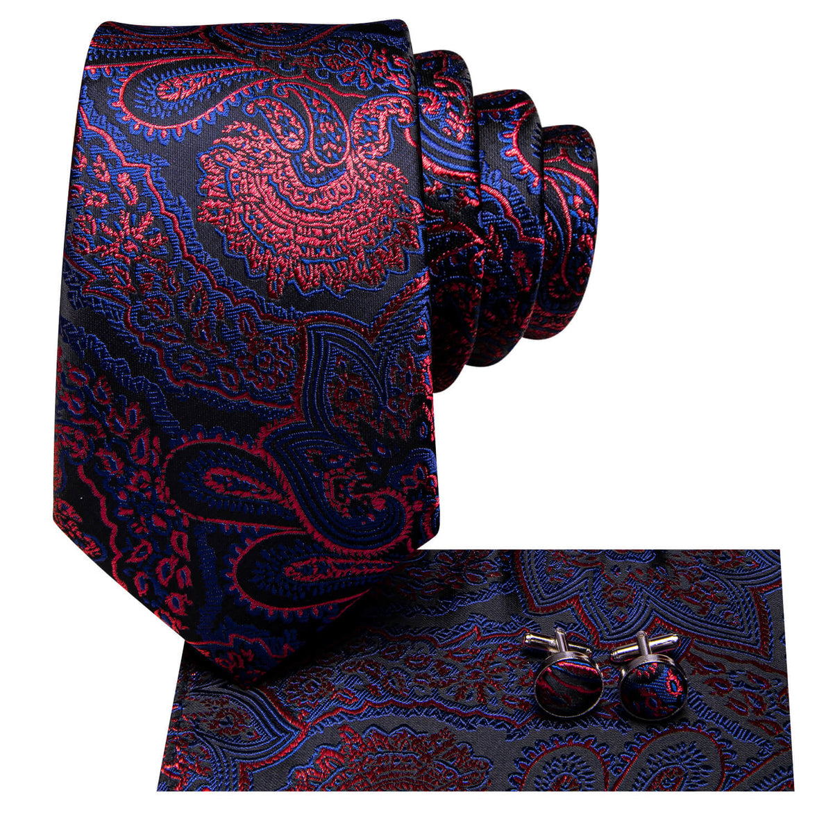 Red and Blue Floral Silk Tie Set - GentCrest - View 2
