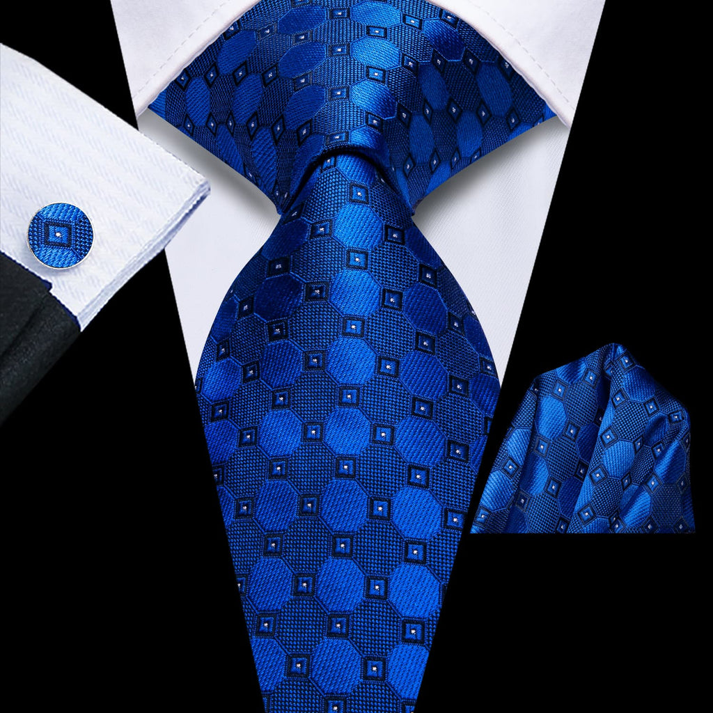 GentCrest Blue Geometric Tie Hanky Cufflinks Set - Image 1