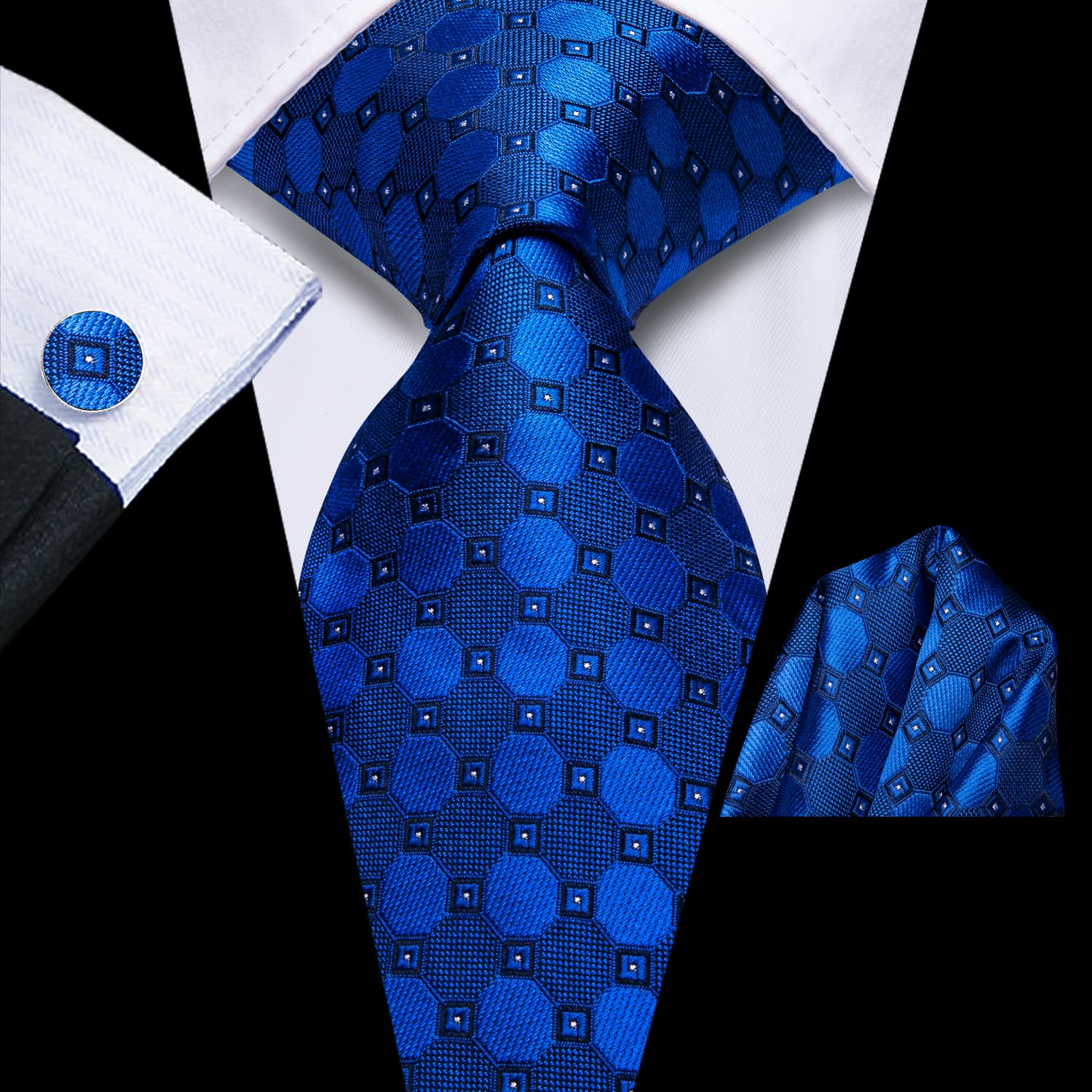 GentCrest Blue Geometric Tie Hanky Cufflinks Set - Image 1