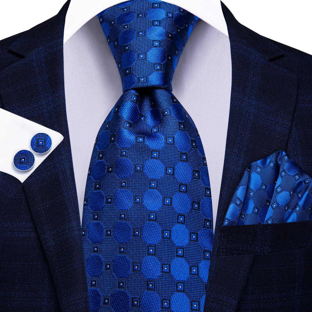 GentCrest Blue Geometric Tie Hanky Cufflinks Set - Image 2
