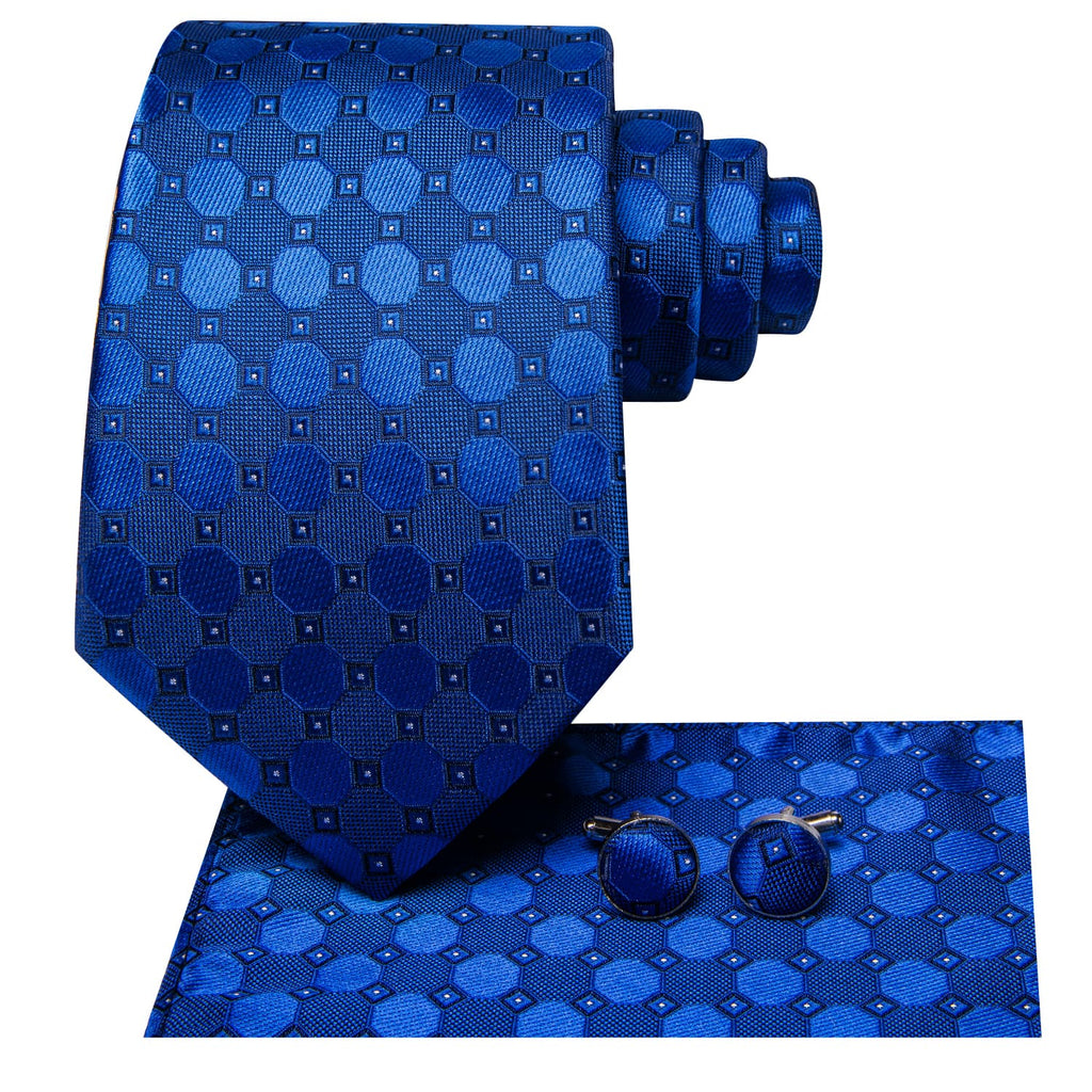 GentCrest Blue Geometric Tie Hanky Cufflinks Set - Image 3