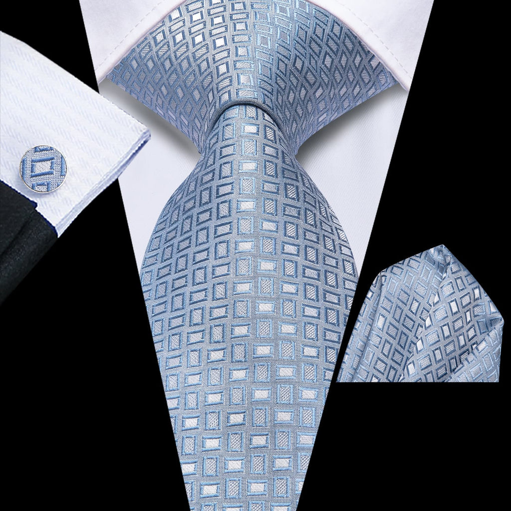 GentCrest Blue Plaid Tie Hanky Cufflinks Set - Image 1