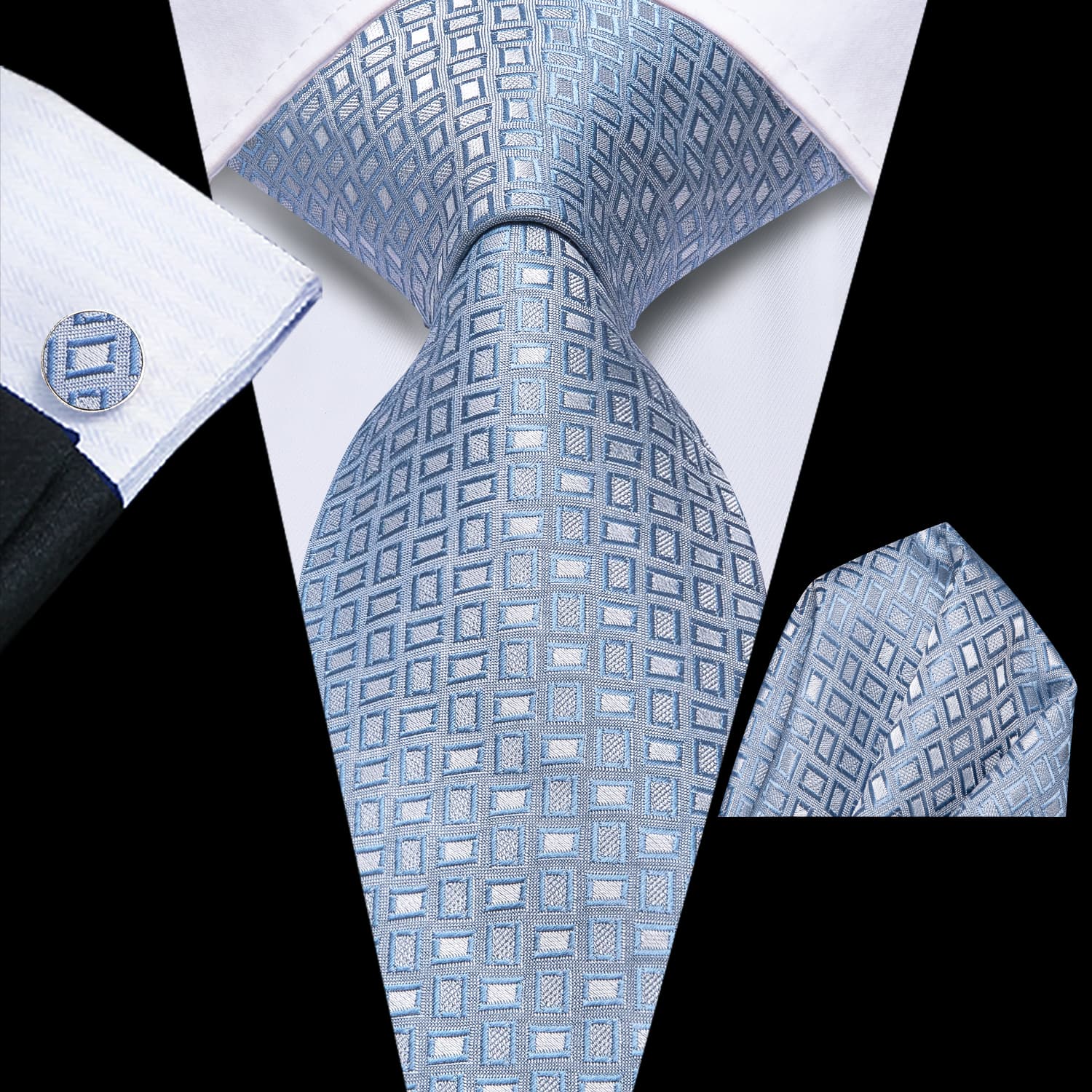 GentCrest Blue Plaid Tie Hanky Cufflinks Set - Image 1