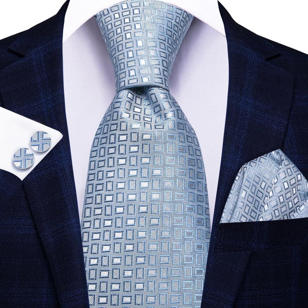 GentCrest Blue Plaid Tie Hanky Cufflinks Set - Image 2