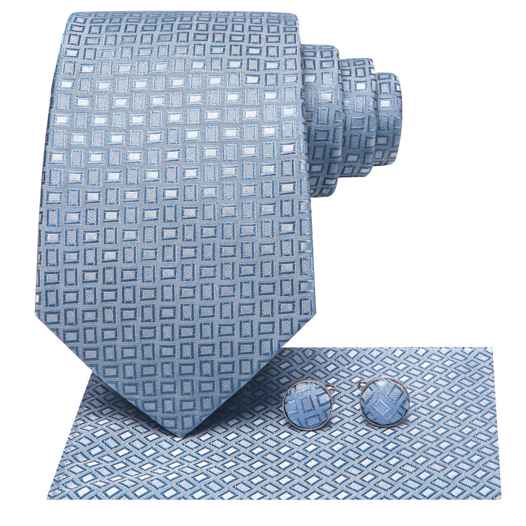 GentCrest Blue Plaid Tie Hanky Cufflinks Set - Image 3