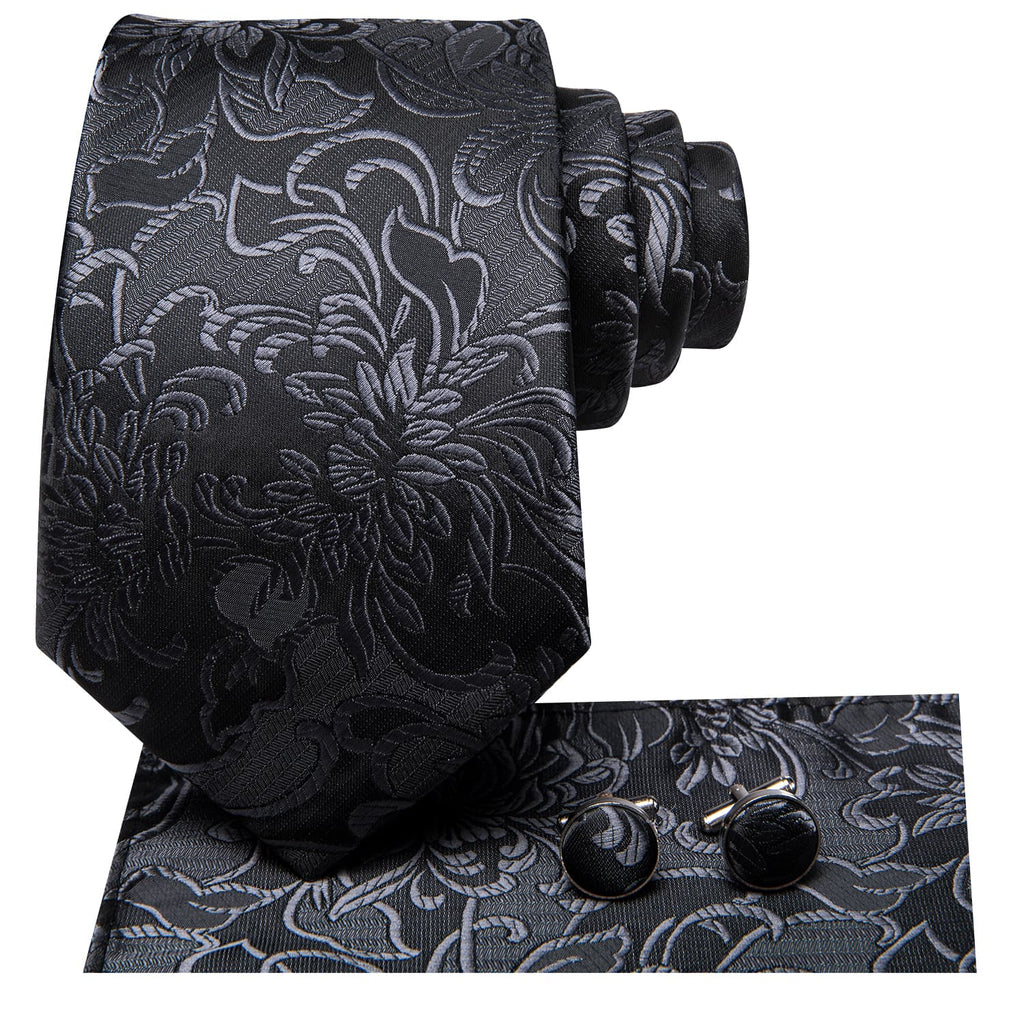 GentCrest Black Floral Tie Hanky Cufflinks Set - Image 3