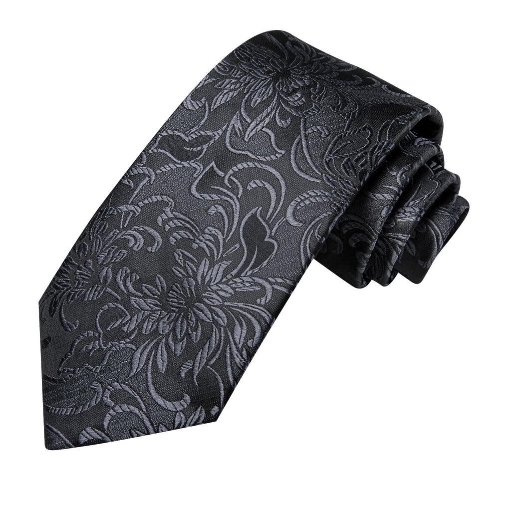 GentCrest Black Floral Tie Hanky Cufflinks Set - Image 4