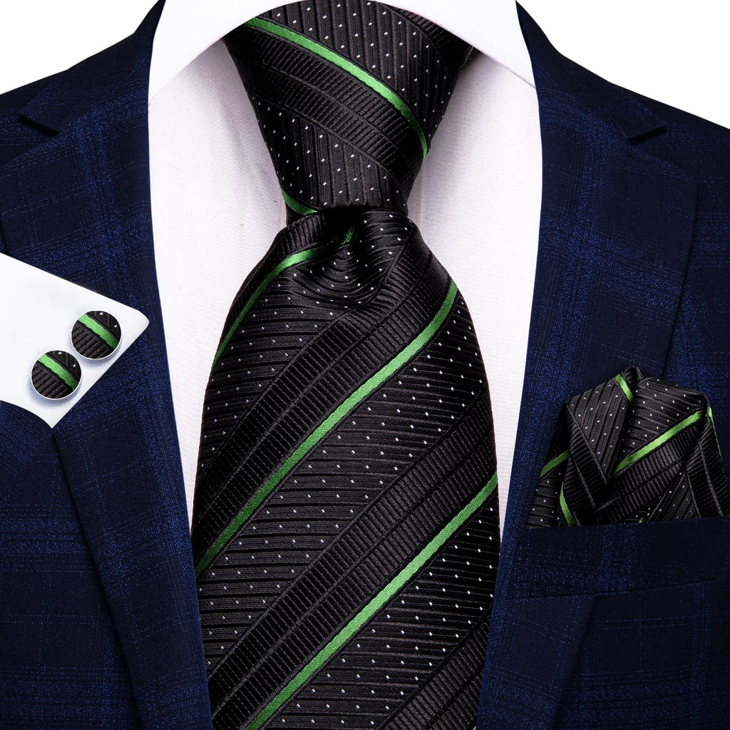 GentCrest Black Striped Tie Hanky Cufflinks Set - Image 2