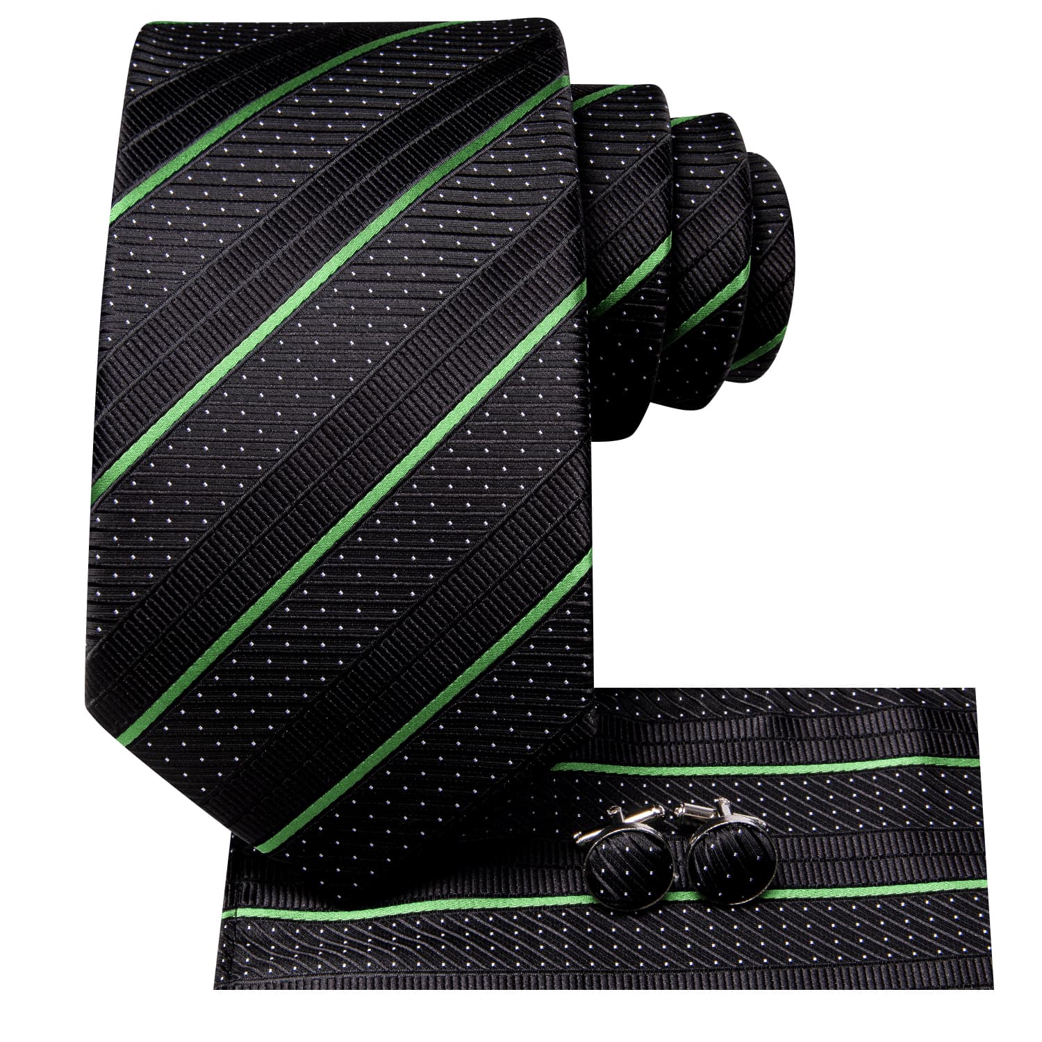 GentCrest Black Striped Tie Hanky Cufflinks Set - Image 3