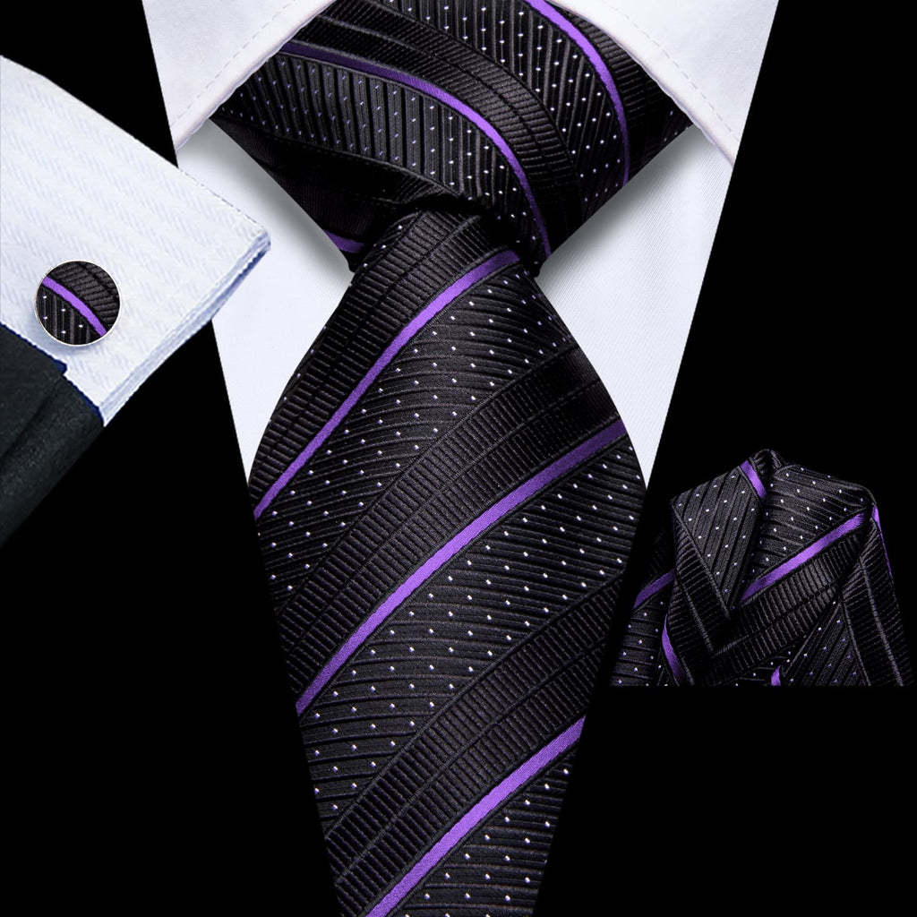 GentCrest Black Striped Tie Hanky Cufflinks Set - Image 1