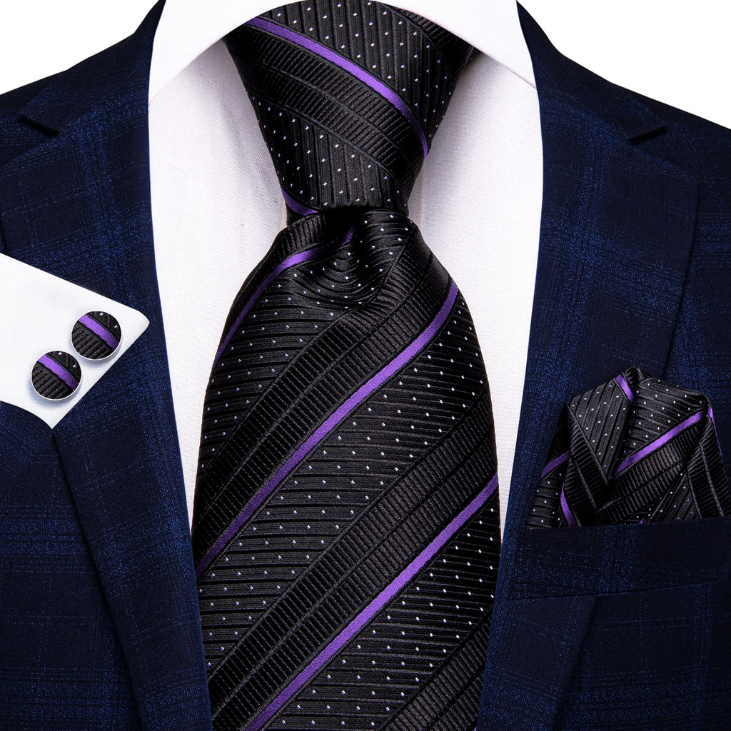 GentCrest Black Striped Tie Hanky Cufflinks Set - Image 2