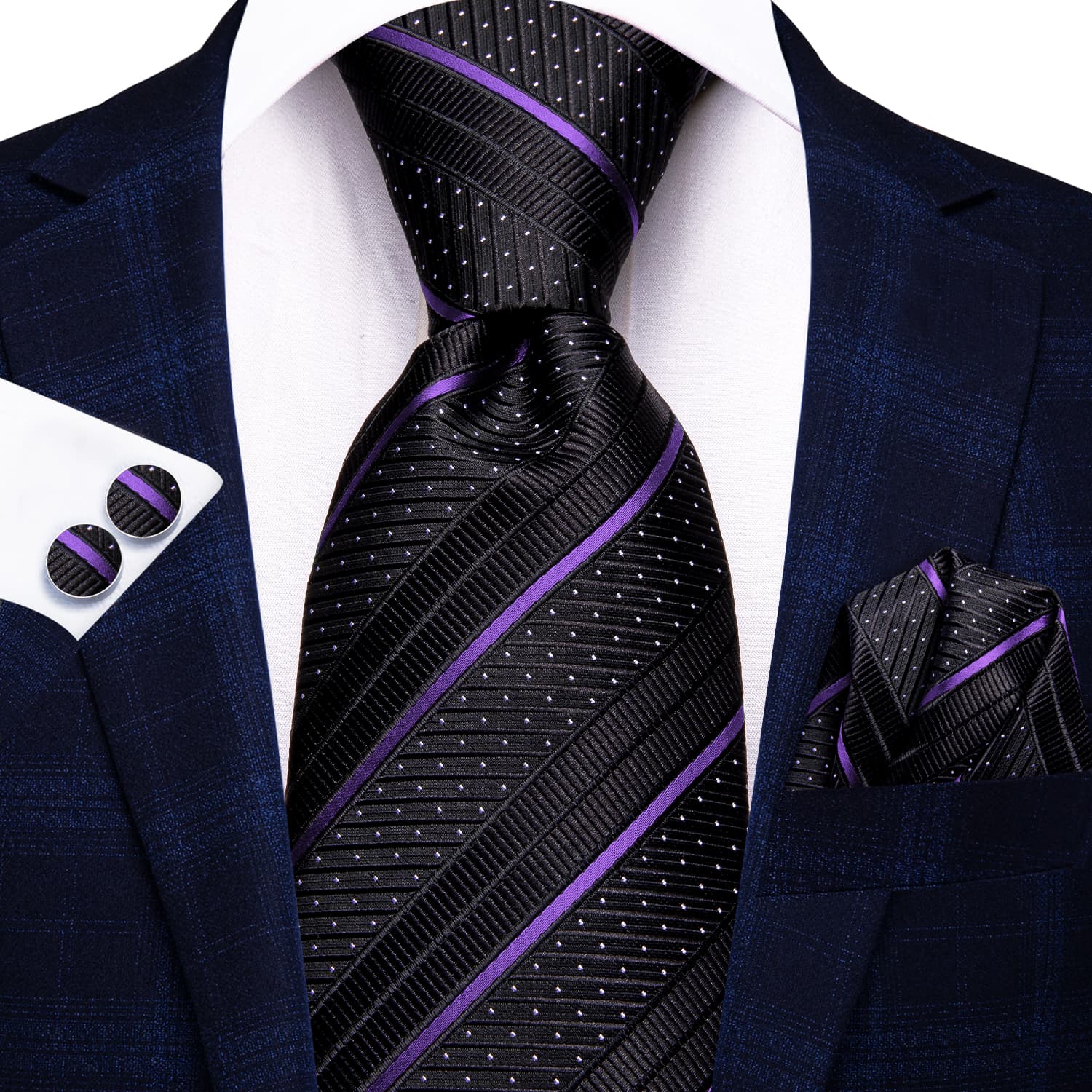 GentCrest Black Striped Tie Hanky Cufflinks Set - Image 2