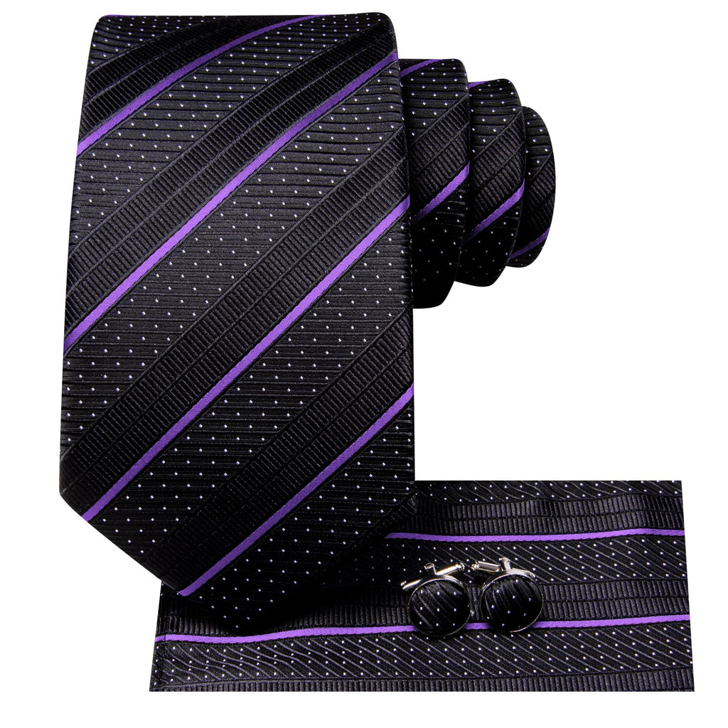 GentCrest Black Striped Tie Hanky Cufflinks Set - Image 3