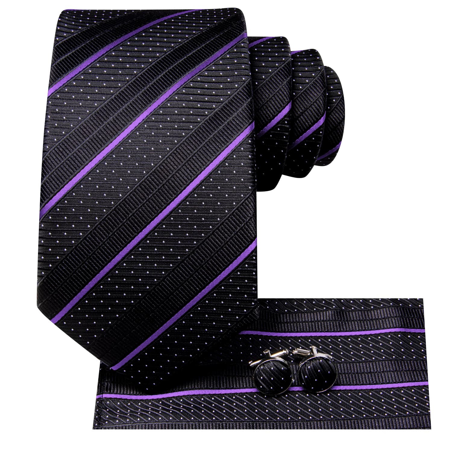GentCrest Black Striped Tie Hanky Cufflinks Set - Image 3