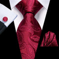 GentCrest Red Paisley Tie Hanky Cufflinks Set - Image 1