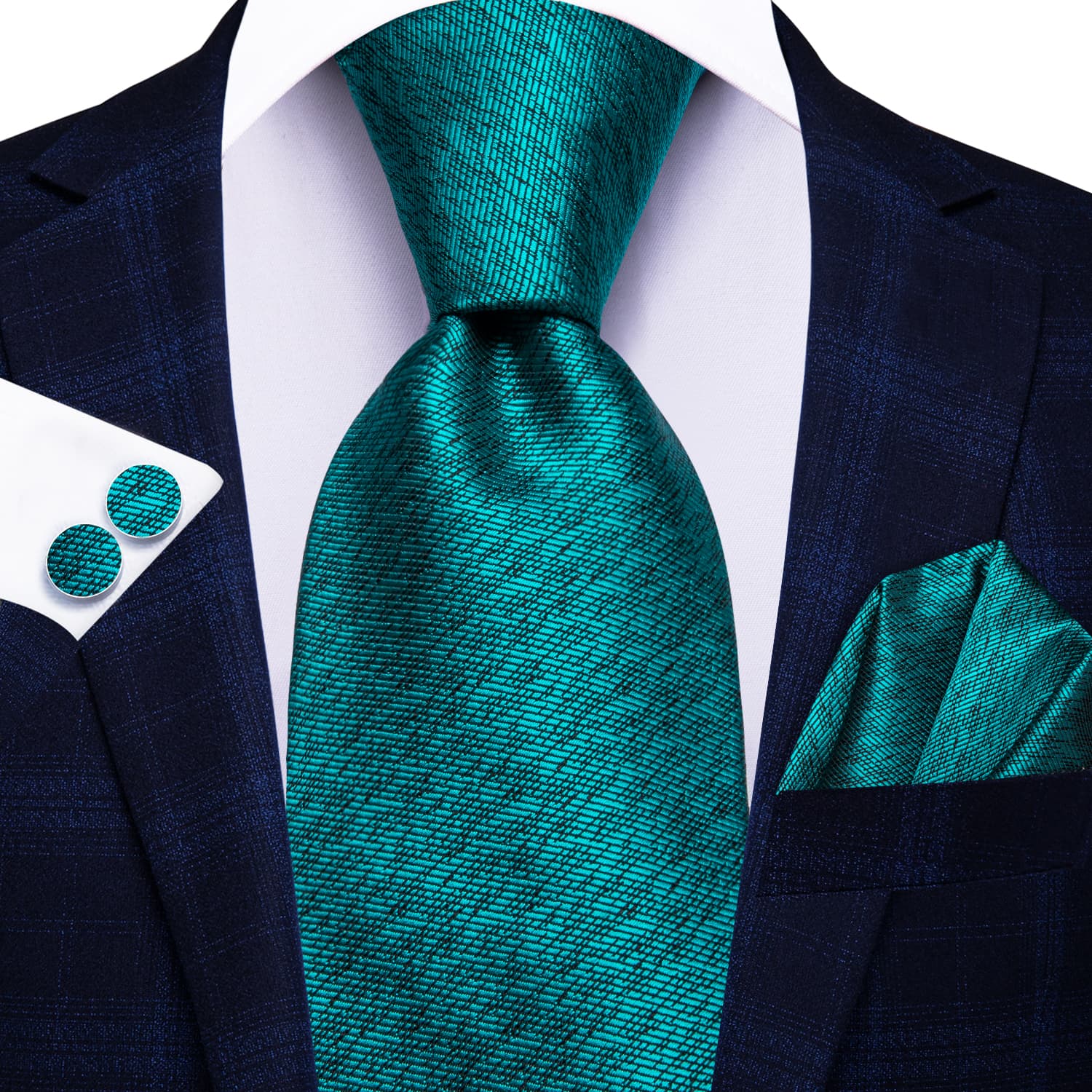GentCrest Blue Solid Tie Hanky Cufflinks Set - Image 2