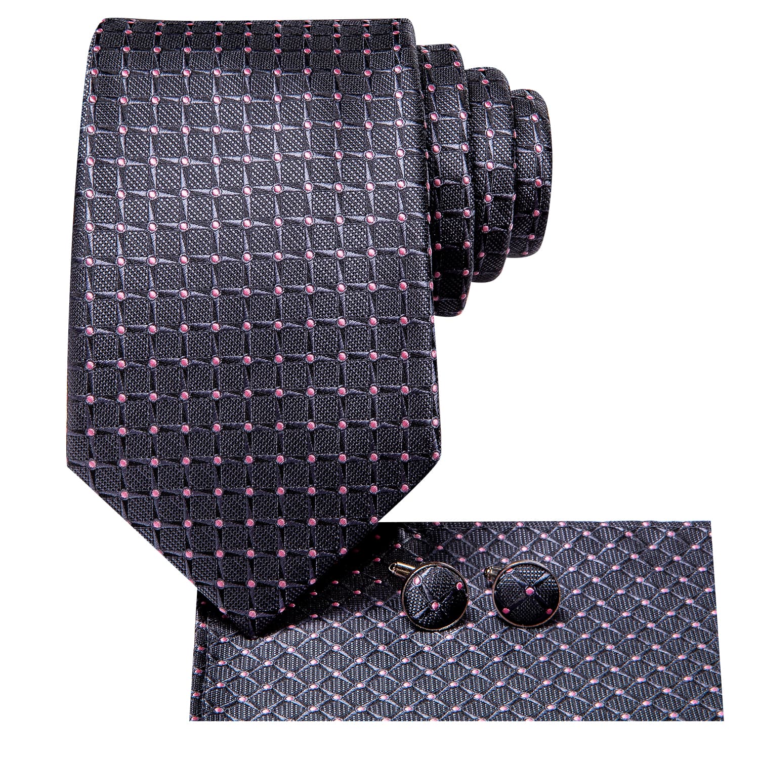 GentCrest Pink Plaid Tie Hanky Cufflinks Set - Image 3