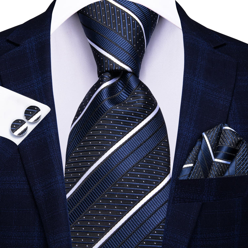 GentCrest Blue Striped Tie Hanky Cufflinks Set - Image 2