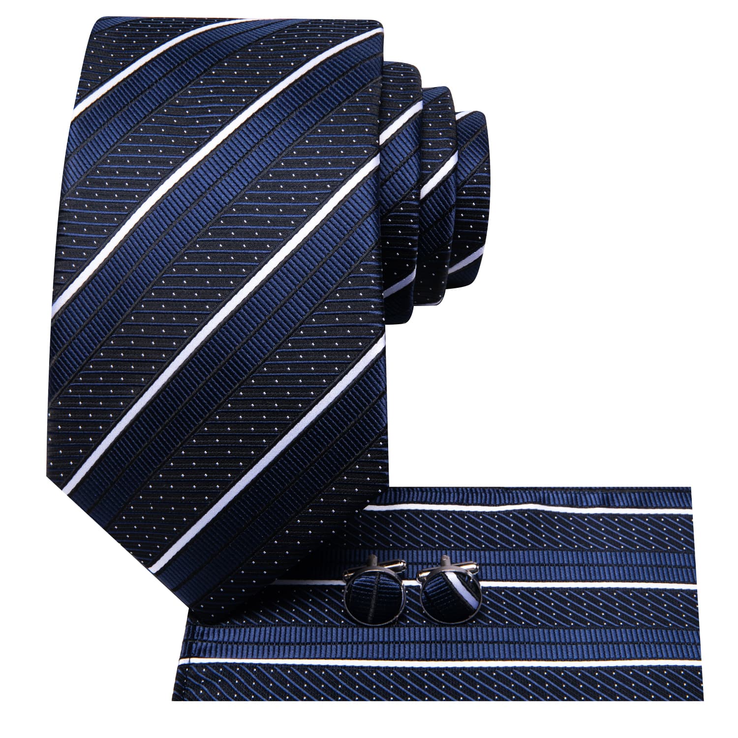 GentCrest Blue Striped Tie Hanky Cufflinks Set - Image 3