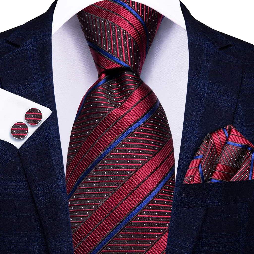 GentCrest Red Striped Tie Hanky Cufflinks Set - Image 2