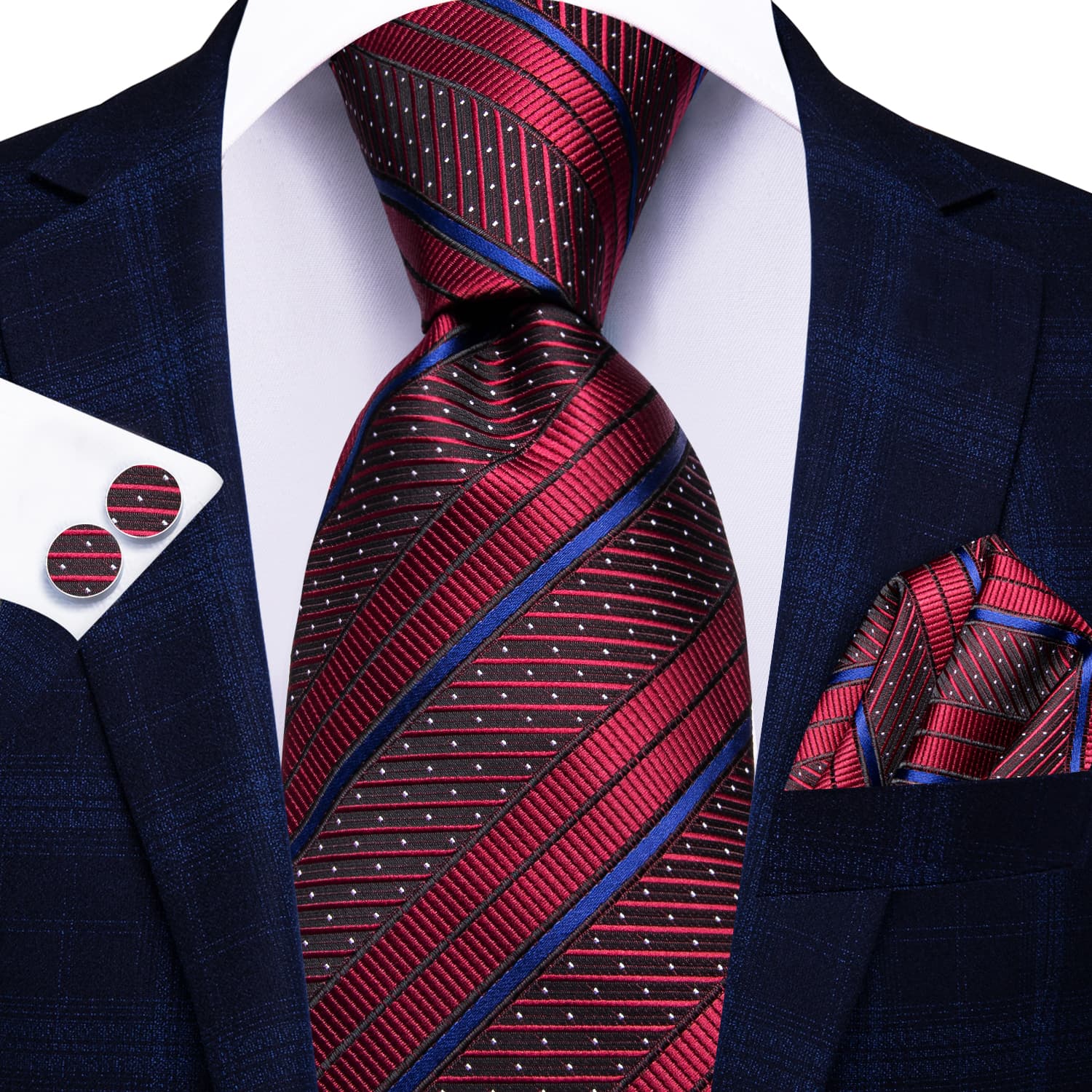 GentCrest Red Striped Tie Hanky Cufflinks Set - Image 2