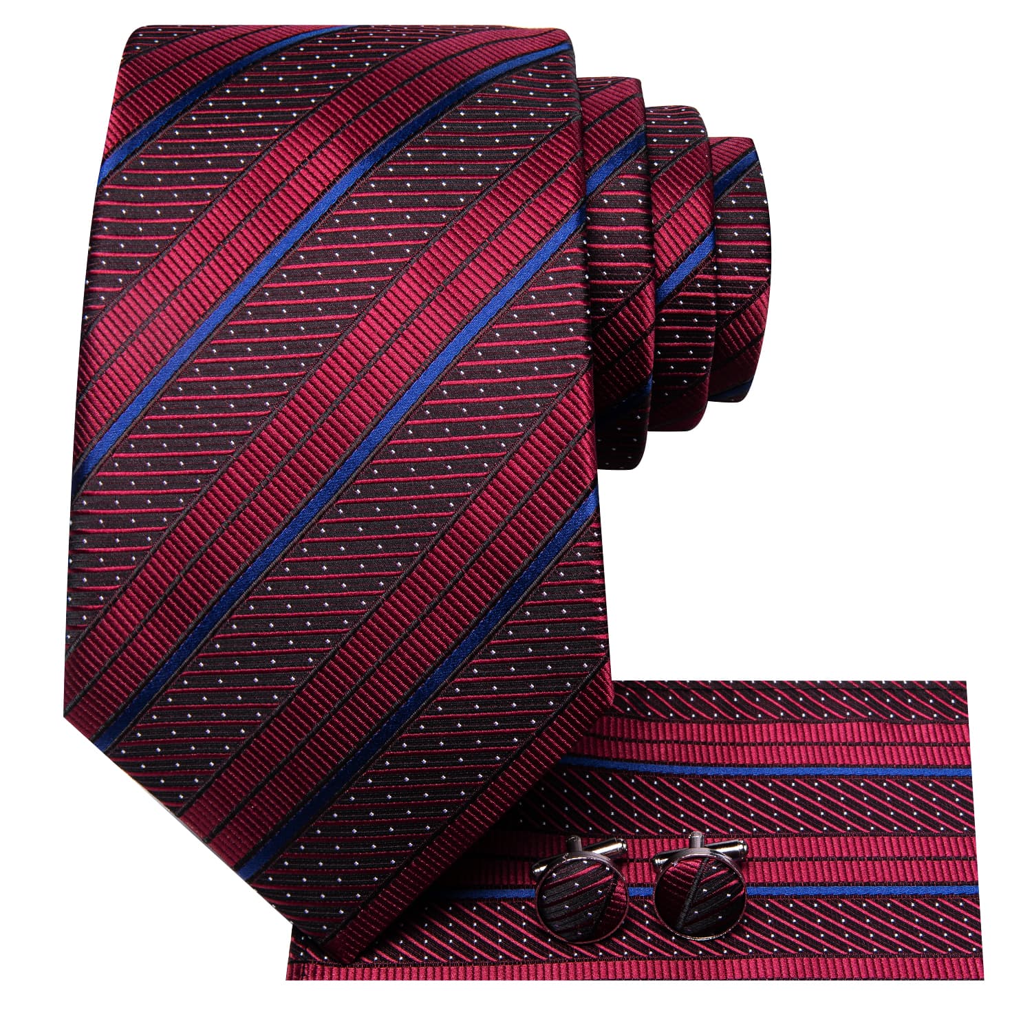 GentCrest Red Striped Tie Hanky Cufflinks Set - Image 3