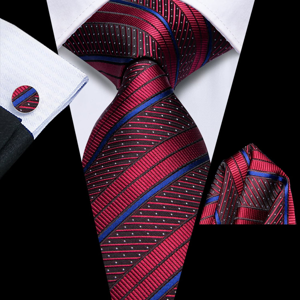 GentCrest Red Striped Tie Hanky Cufflinks Set - Image 1