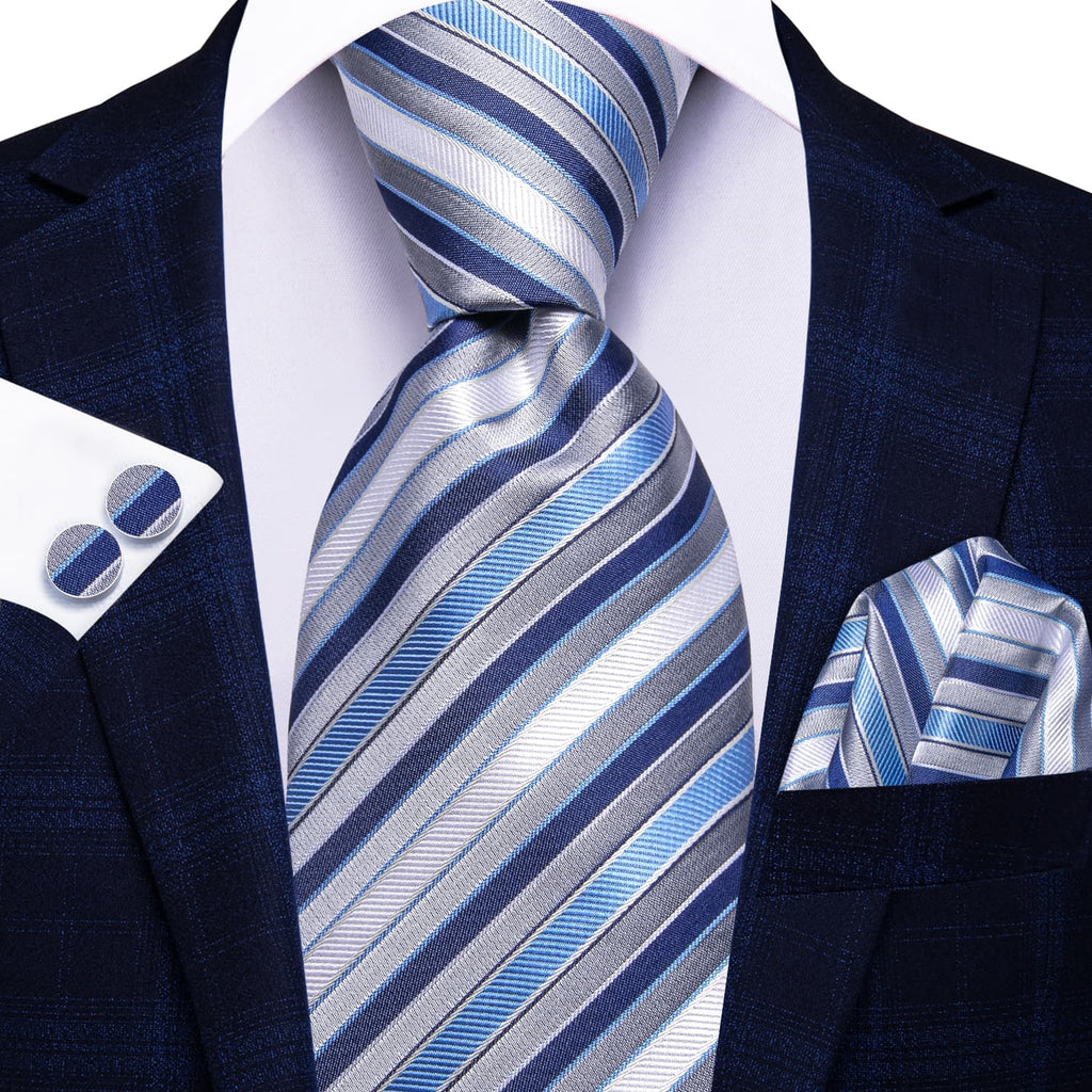 GentCrest Blue Striped Tie Hanky Cufflinks Set - Image 2